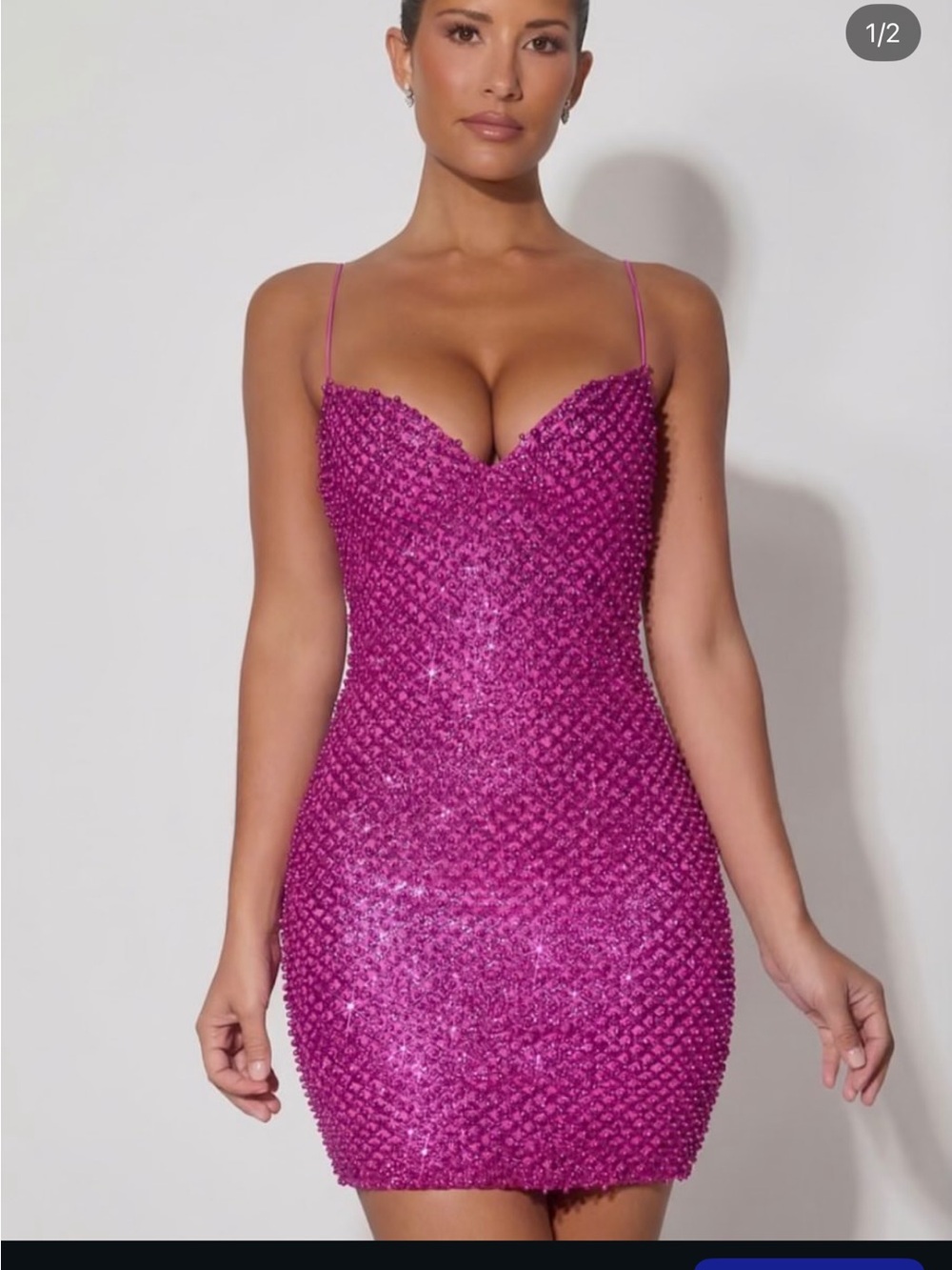 Oh Polly Fuchsia Beaded Sweetheart Mini Dress